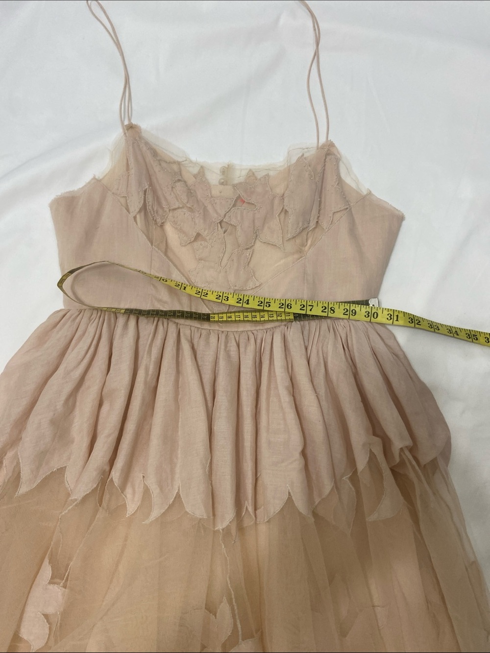 Free People Women’s Peach/Pink Lace Tulle Dress with Ruffle Peplum. Size- 8 - Picture 6 of 10